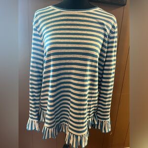 Boden Blue and White Striped Long Sleeve Top